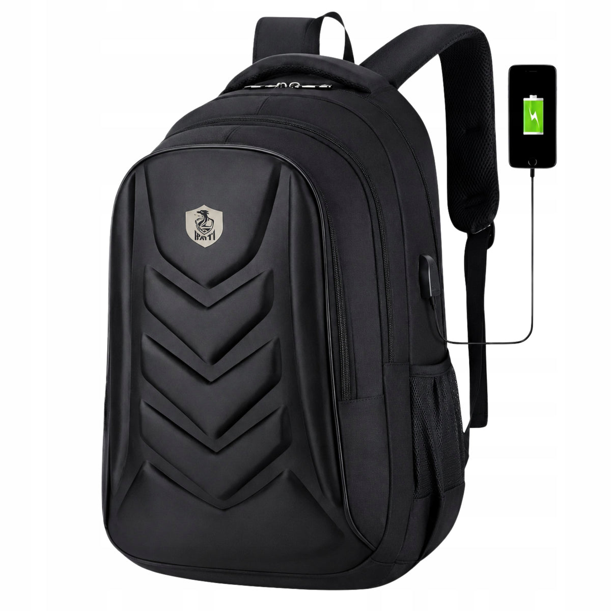 MEN'S BACKPACK FOR SCHOOL WORK CITY WATERPROOF USB BLACK