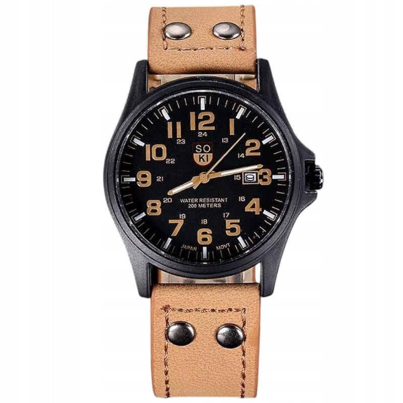 MEN'S BROWN WATCH Eco Leather BLACK JUICE DIAL Date