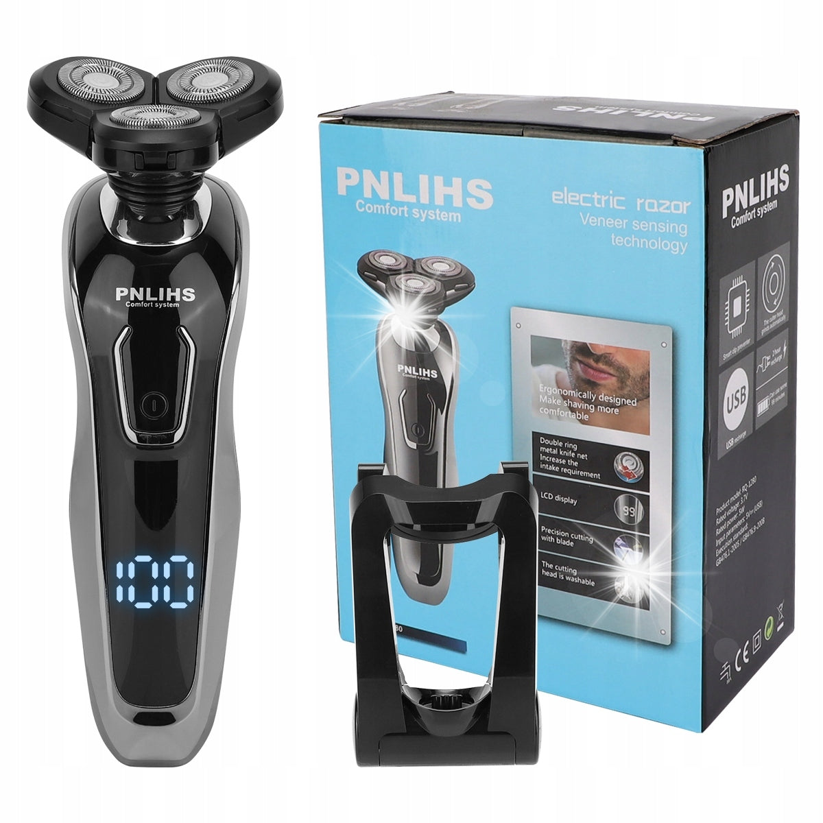 MEN'S ELECTRIC SHAVER 3 BEARD FACIAL SHAVING HEADS