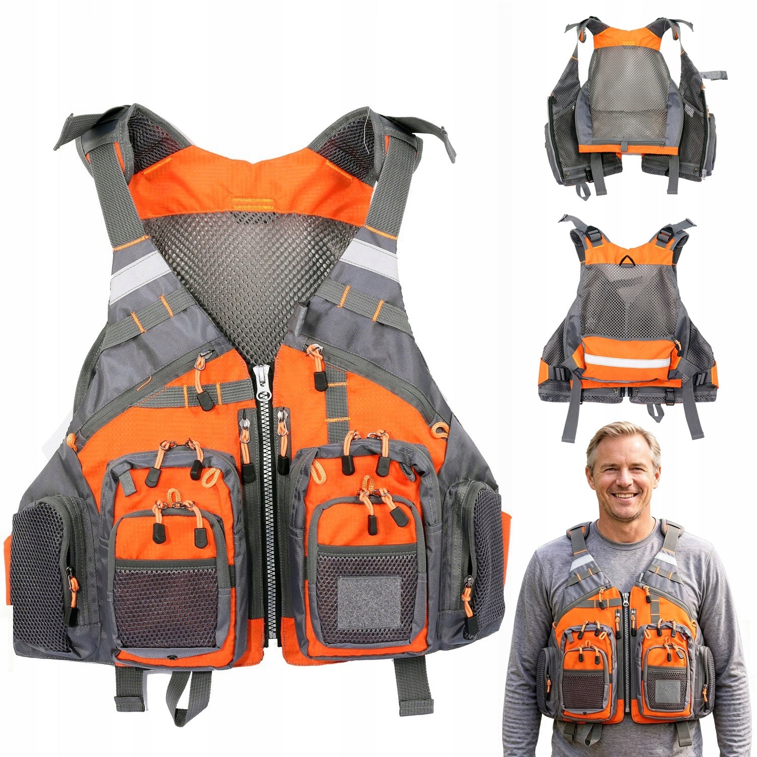 MEN'S FISHING VEST PACK BREATHABLE 13 POCKETS UNIVERSAL