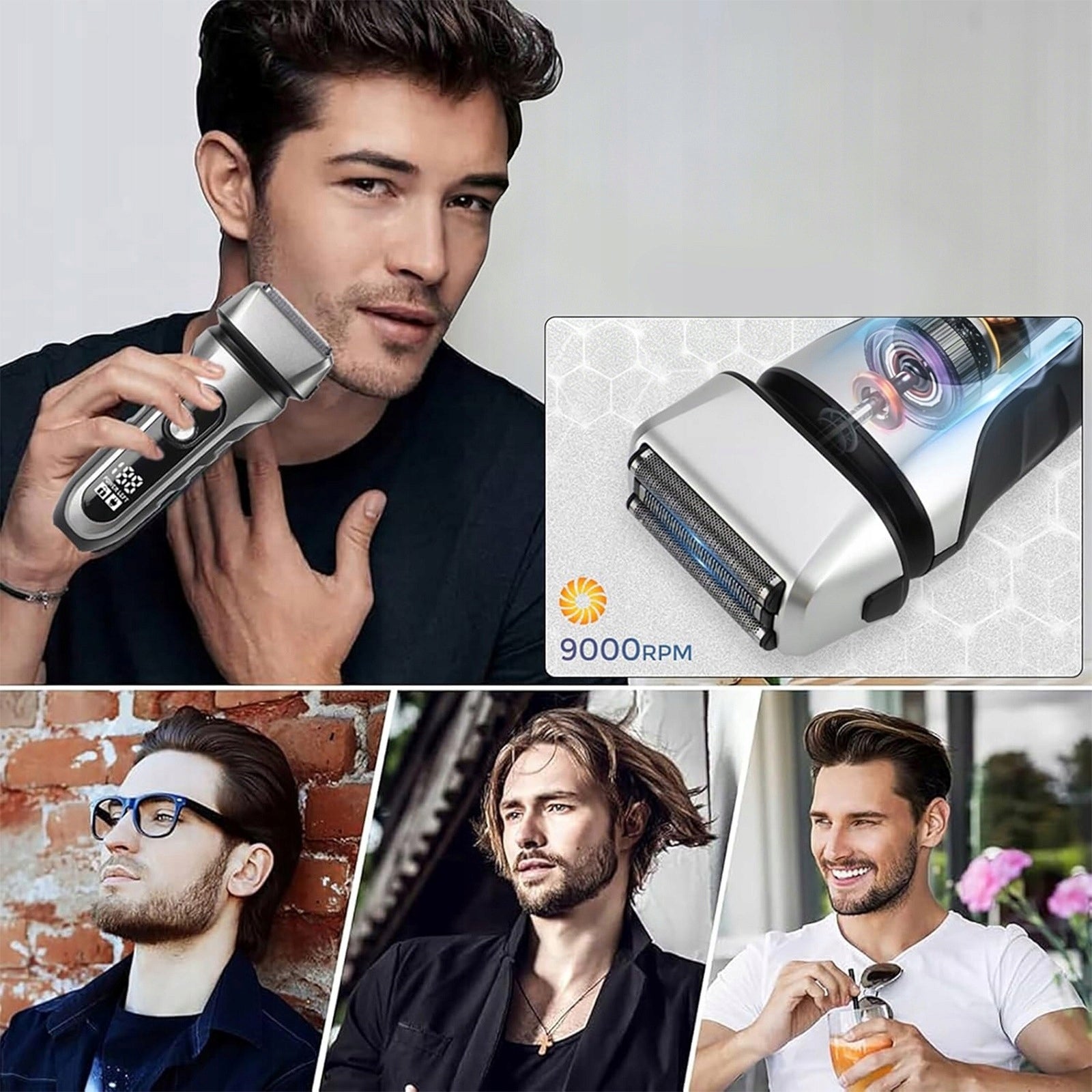 MEN'S FOIL ELECTRIC BEARD SHAVER CORDLESS GIFT wet dry shaving Dominant color black