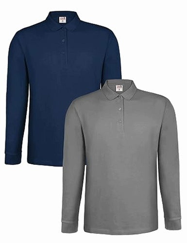 MEN'S POLO SHIRTS COTTON LONG SLEEVE SOLID COLOR 2 PACK COTTON