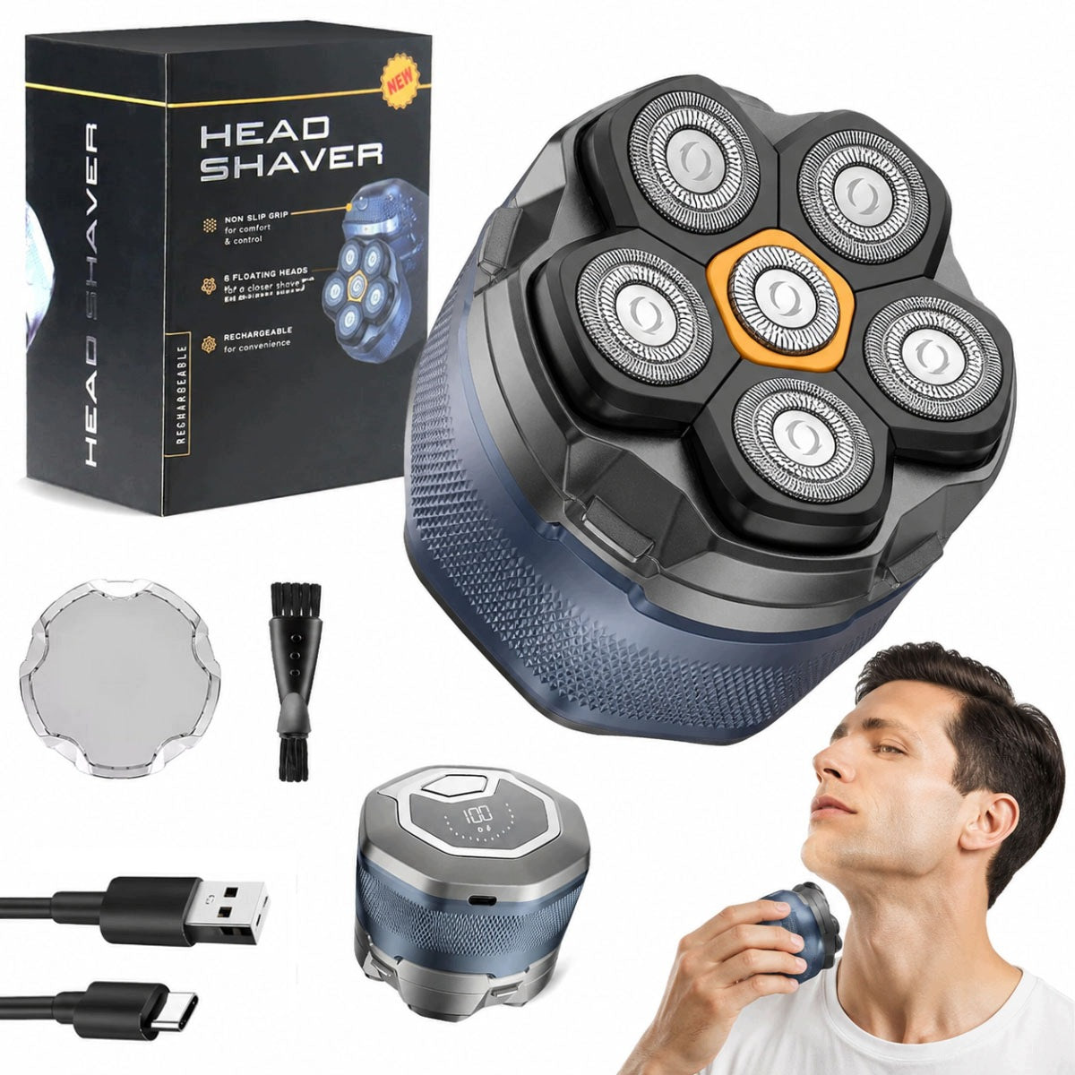 MEN'S SHAVER 6D HeadS NOSE BEARD TRIMMER IPX7 USB-C Waterproof