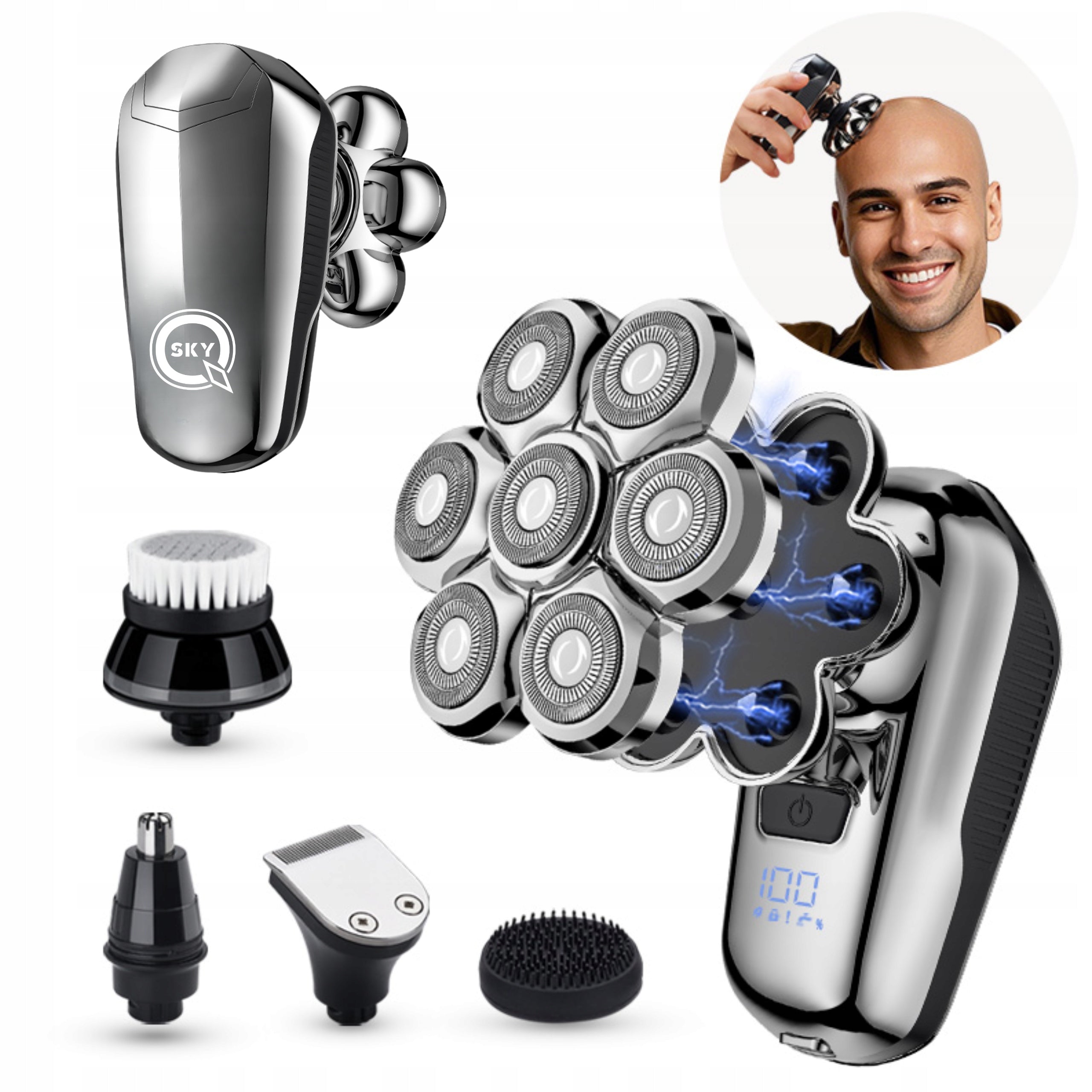 MEN'S SHAVER WITH 7D FLOATING FACE HEAD BLADES WATERPROOF 5IN1
