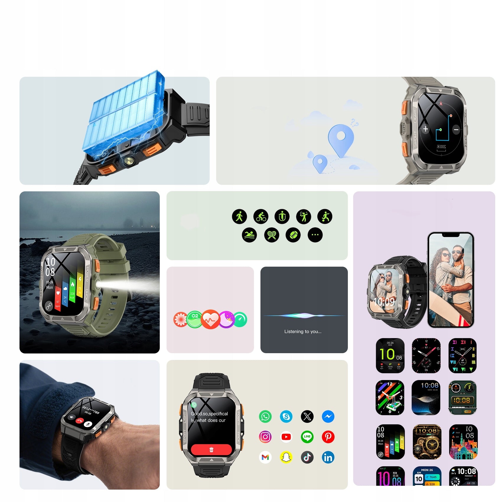 MEN'S SMARTWATCH 900mAh WATERPROOF CALL MENU PL GPS Blood Pressure SpO2 HR Packaging status original