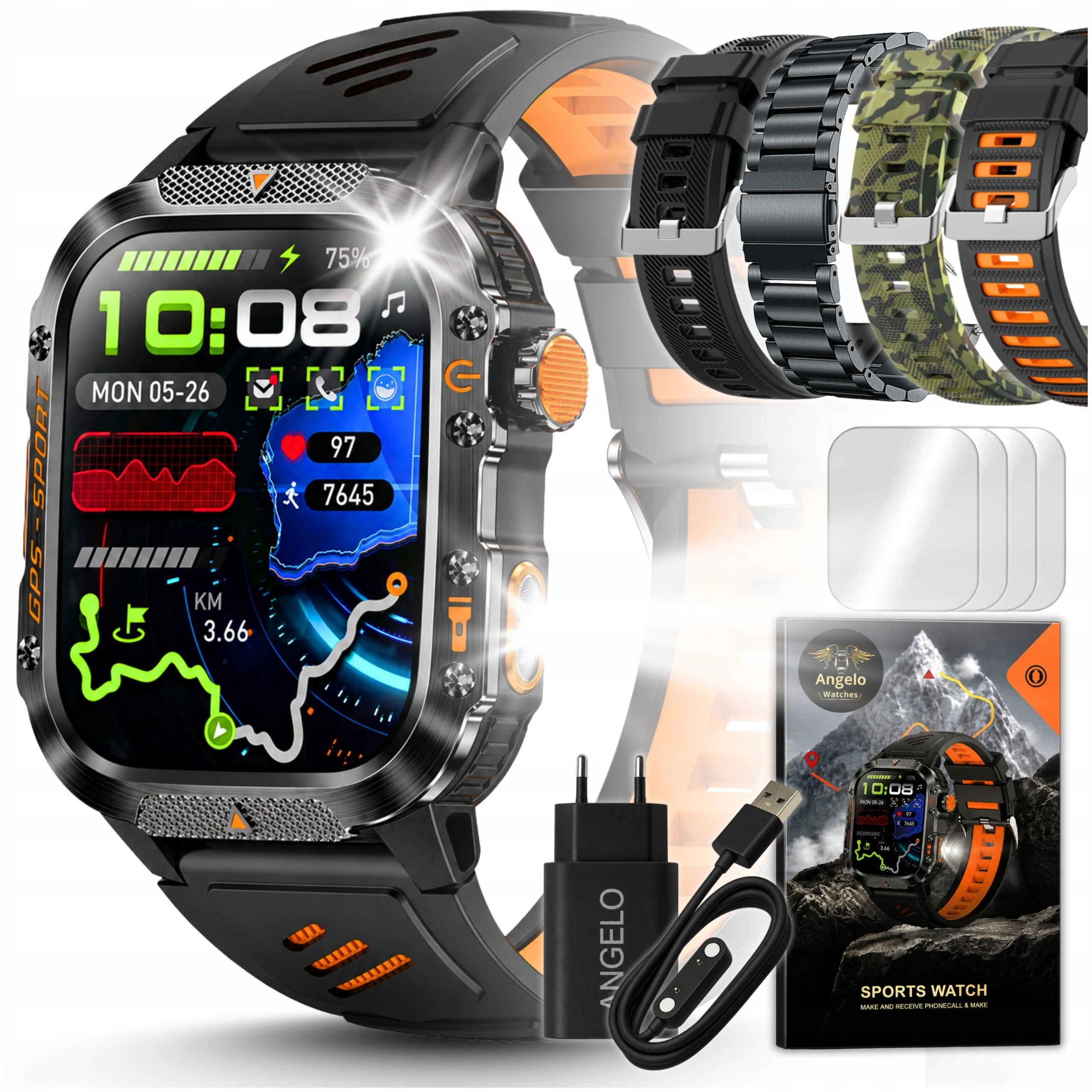 MEN'S SMARTWATCH AW-TACTICAL GPS TALK BT IP68 SPORTS 4 STRIPES COMPASS