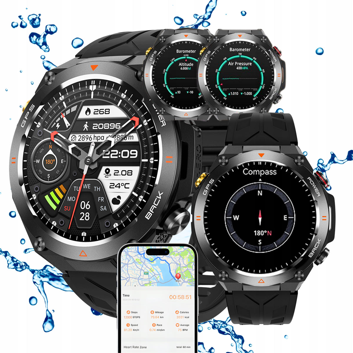 MEN'S SMARTWATCH GPS POLISH MENU WATERPROOF SPORTS TALK SMART WATCH PL