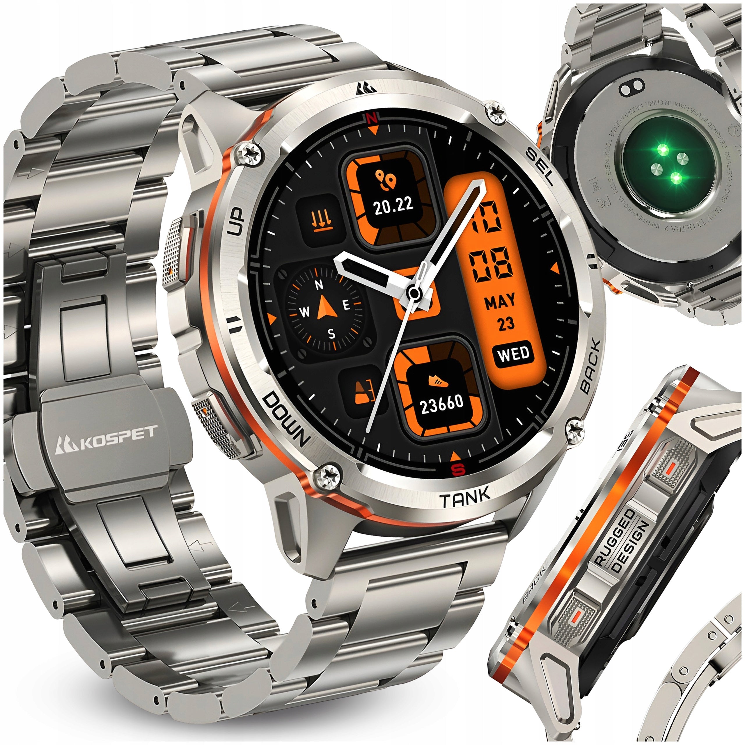 MEN'S SMARTWATCH KOSPET WATERPROOF AMOLED SILVER WITH TANK T3 BRACELET
