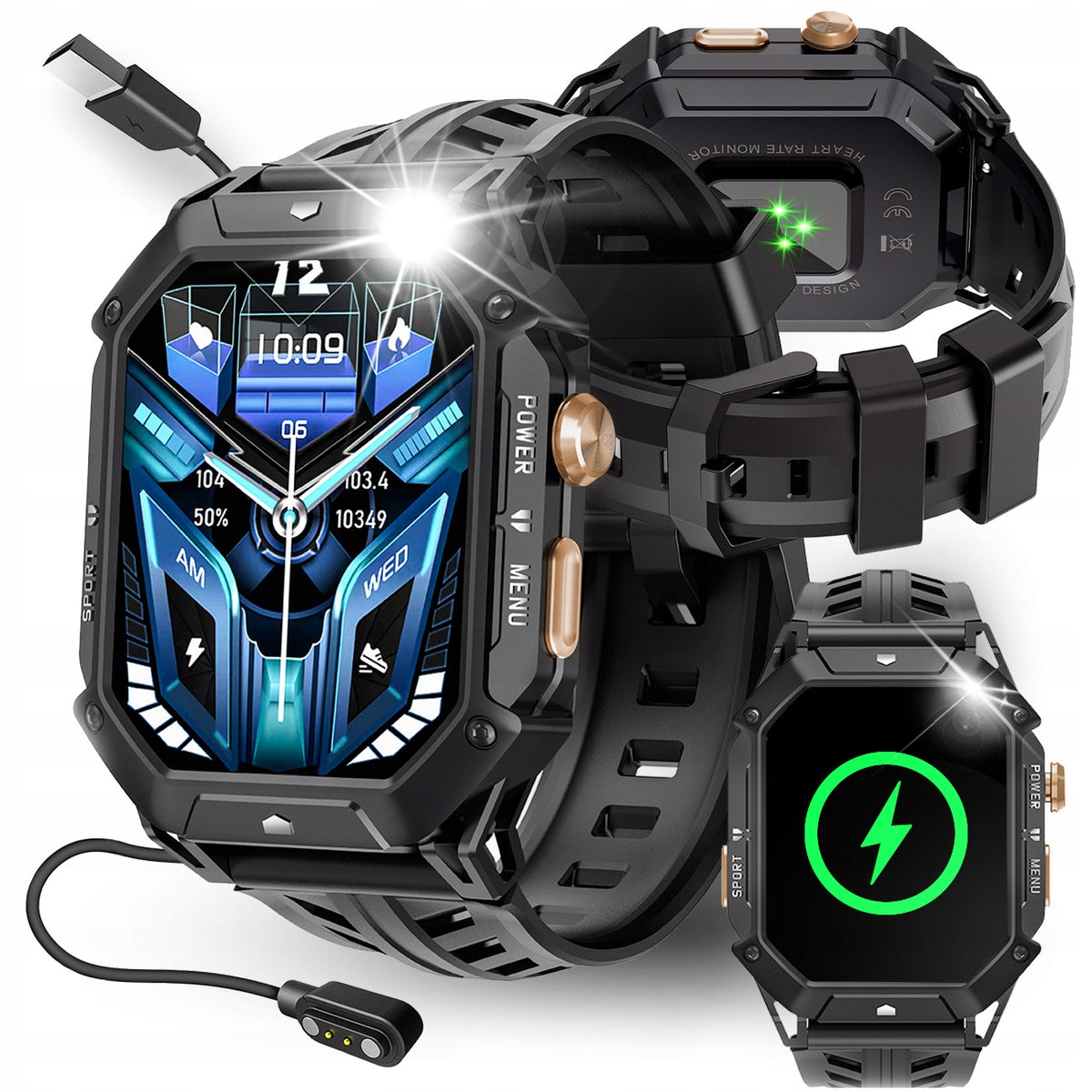 MEN'S SMARTWATCH MILITARY WATERPROOF CALLS POLISH MENU AMOLED 1000MAH