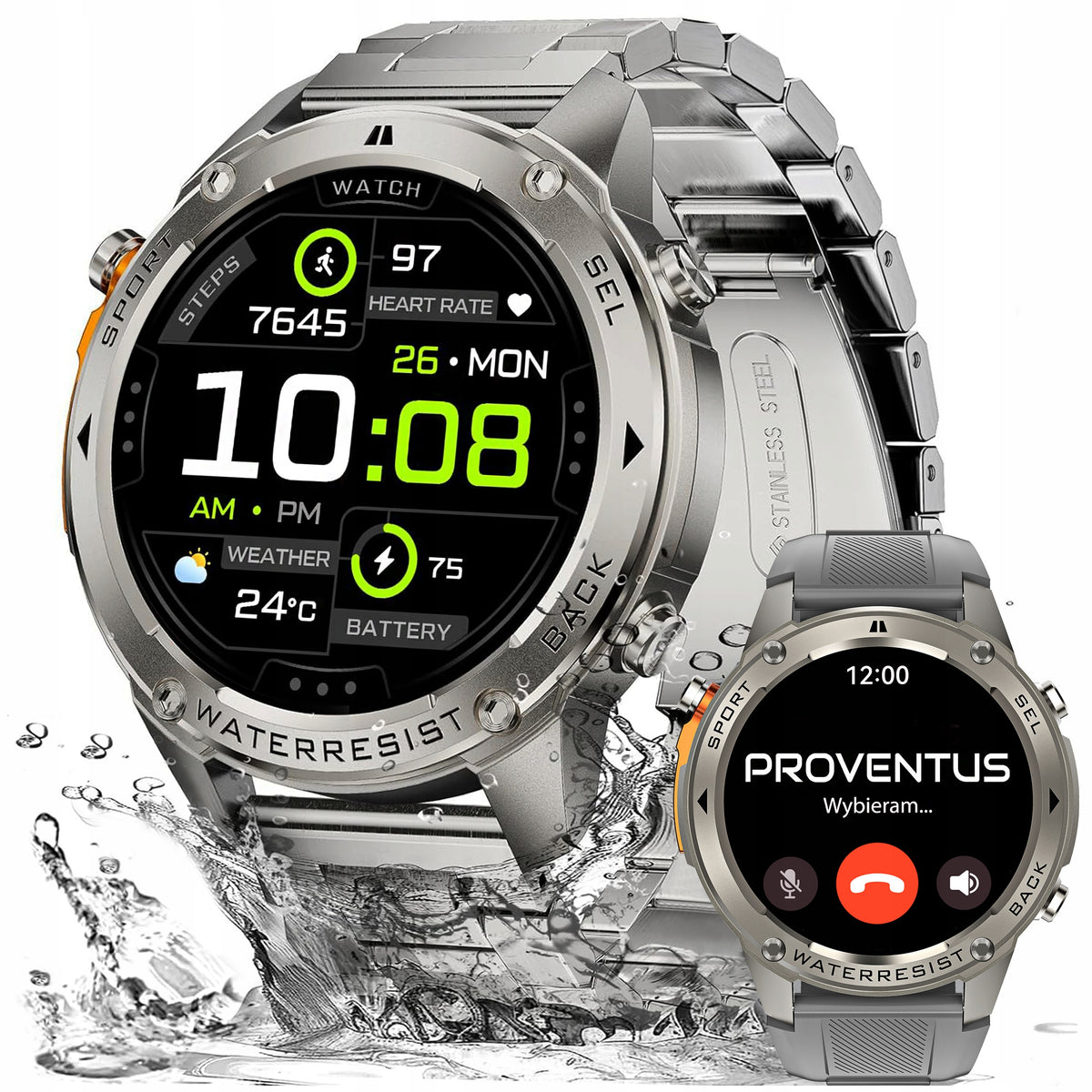 MEN'S SMARTWATCH WATERPROOF 5ATM GPS MENU POLISH SPORT TALK