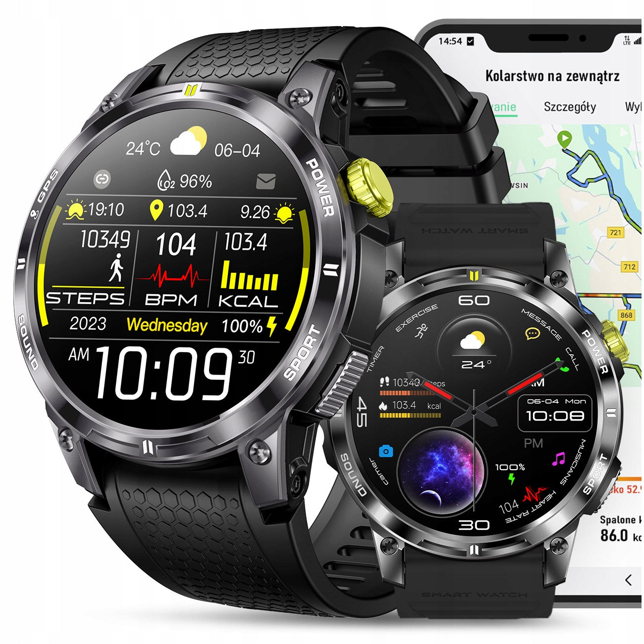 MEN'S SMARTWATCH WITH GPS POLISH MENU WATERPROOF AMOLED 400mAh CONVERSATION SPORT