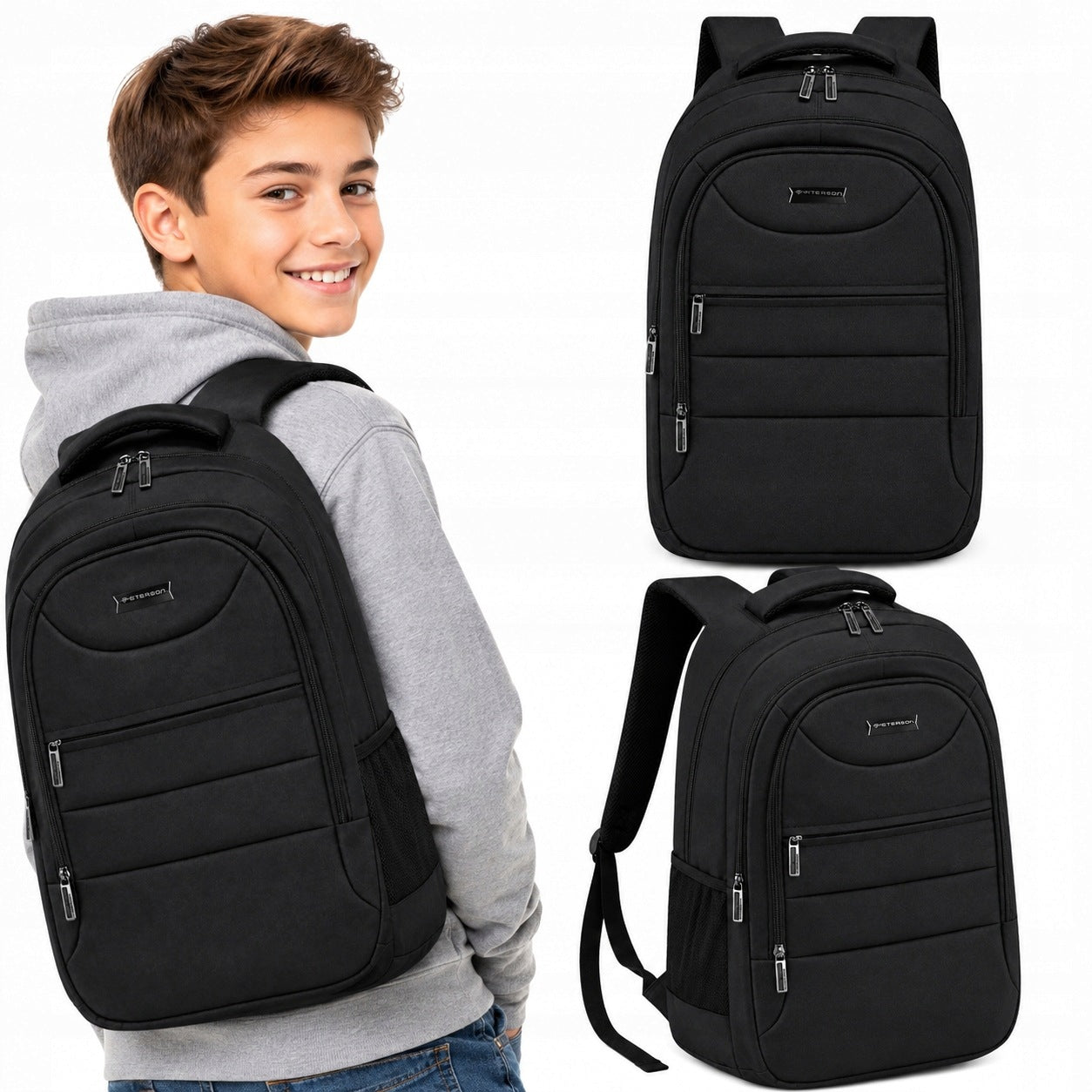 MEN'S SPORTS BACKPACK BLACK YOUTH BLACK ROOMY USB PORT