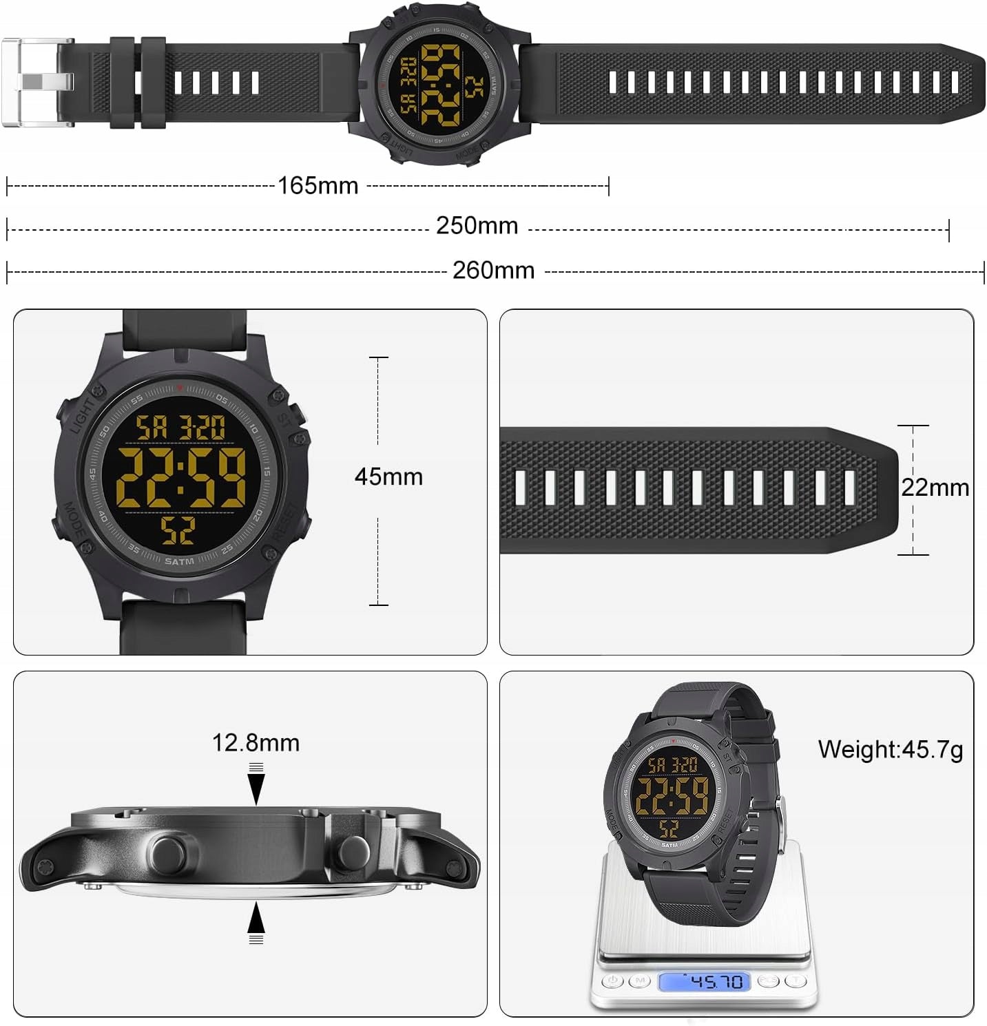 MEN'S SPORTS WATCH DIGITAL 5ATM BACKLIGHT STOPWATCH Packaging status original