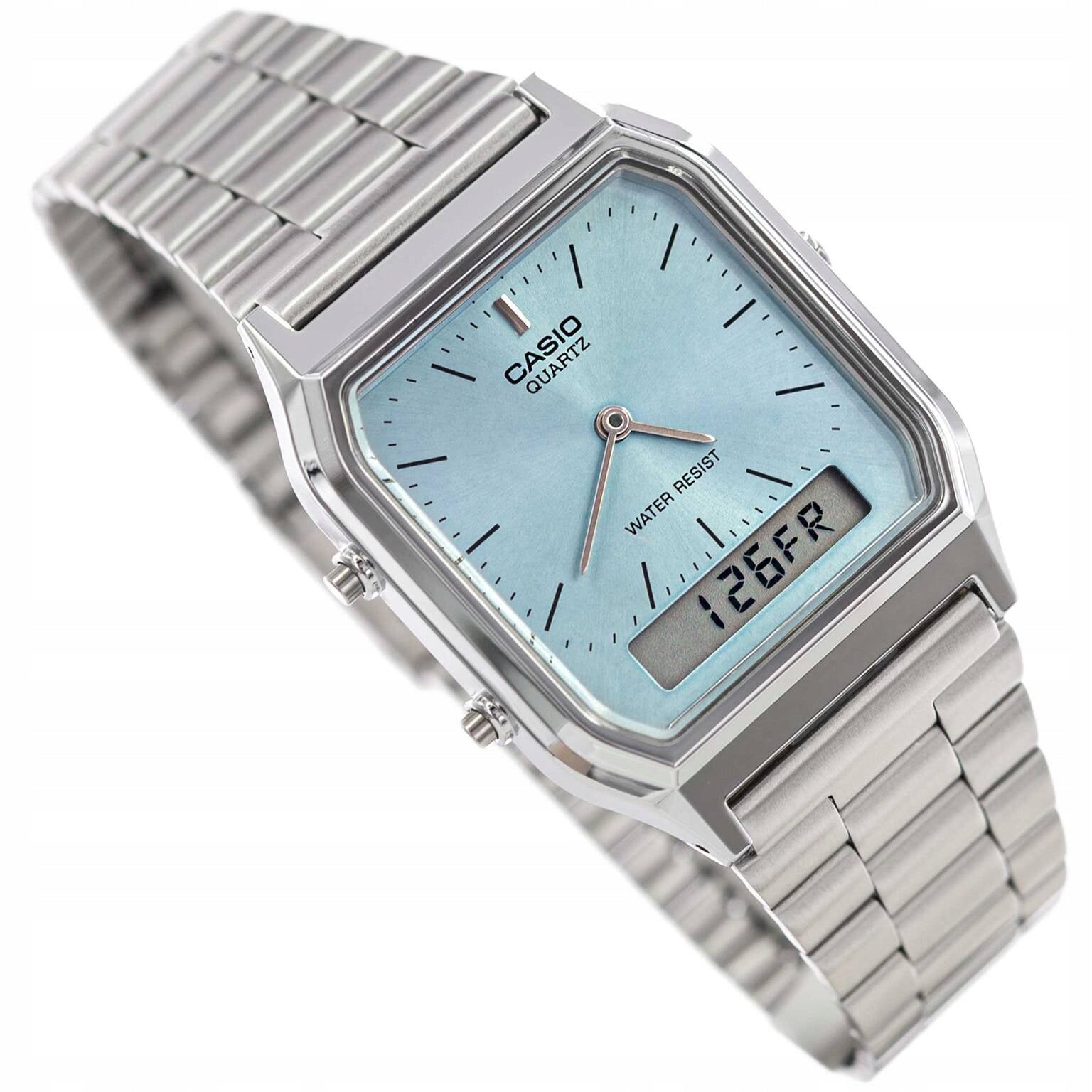 MEN'S WATCH CASIO AQ-230A 2A1 VINTAGE SILVER DATE STOPWATCH CLASSIC