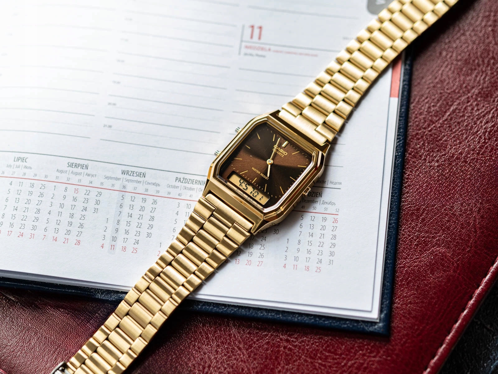 MEN'S WATCH CASIO AQ-230GA 5A VINTAGE GOLD DATE STOPWATCH CLASSIC Brand CASIO