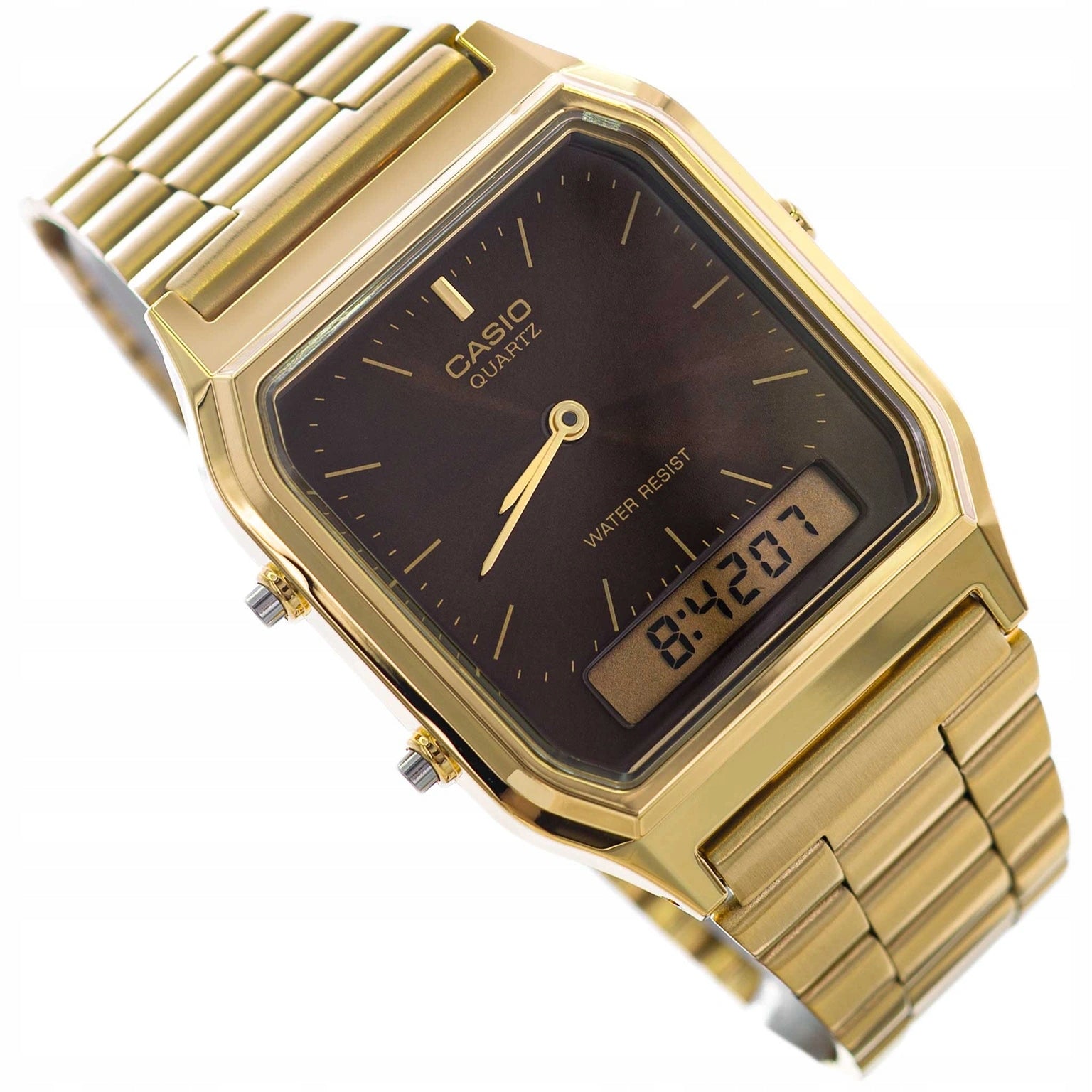 MEN'S WATCH CASIO AQ-230GA 5A VINTAGE GOLD DATE STOPWATCH CLASSIC