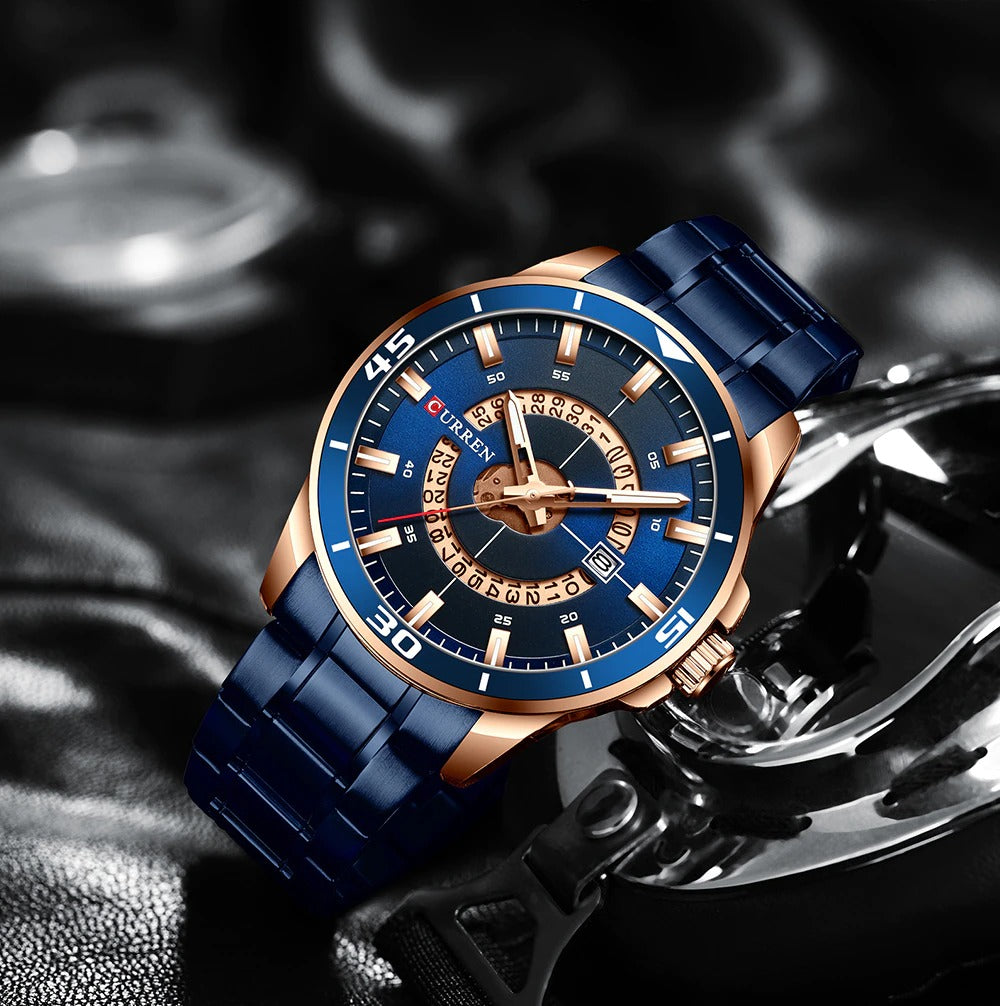 MEN'S WATCH CURREN CLASSIC ELEGANT STEEL DATE 5 COLORS GIFT Case color gold