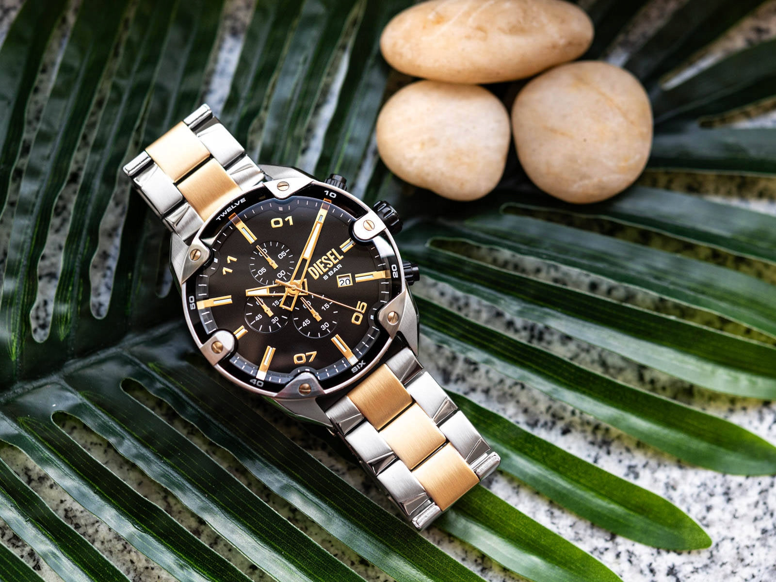 MEN'S WATCH DIESEL DZ4627 SPIKED SILVER-GOLD CHRONOGRAPH DATE NEW Brand Diesel