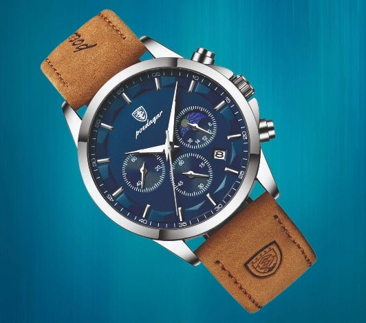 MEN'S WATCH ELEGANT POEDAGAR CHRONOGRAPH BOX INDICATOR DAY/NIGHT Functions chronograph date display stopwatch timer waterproof