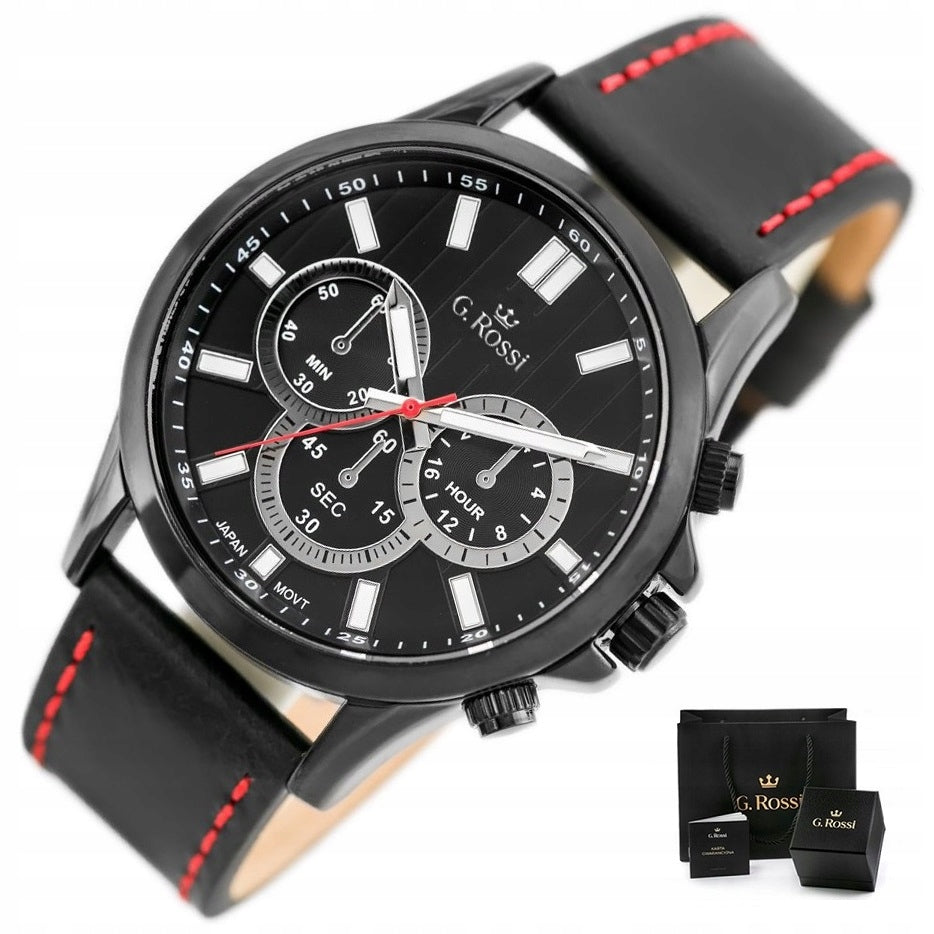 MEN'S WATCH G. ROSSI OREGON leather black +BOX + ENGRAVING