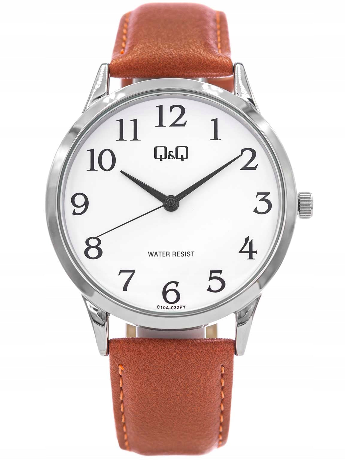 MEN'S WATCH QQ C10A-032PY ON STRAP BROWN CAMEL SLIM READABLE CLEAR Brand Q&Q
