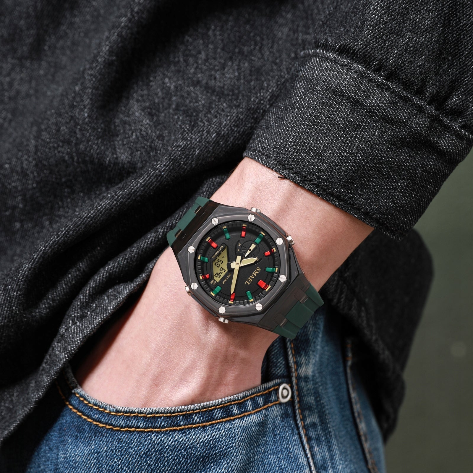 MEN'S WATCH SMAEL SPORTS WATERPROOF STOPWATCH DATE BACKLIGHT Functions alarm clock date display illumination stopwatch timer waterproof