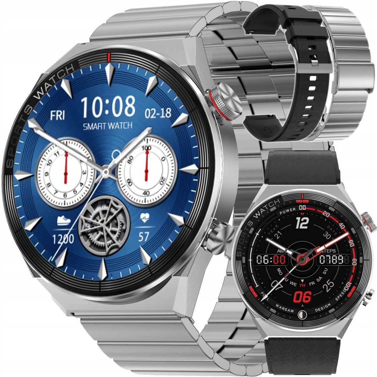 MEN'S WATCH SMARTWATCH 454px ECG BLOOD PRESSURE MONITOR PULSE CONVERSATION POLISH MENU