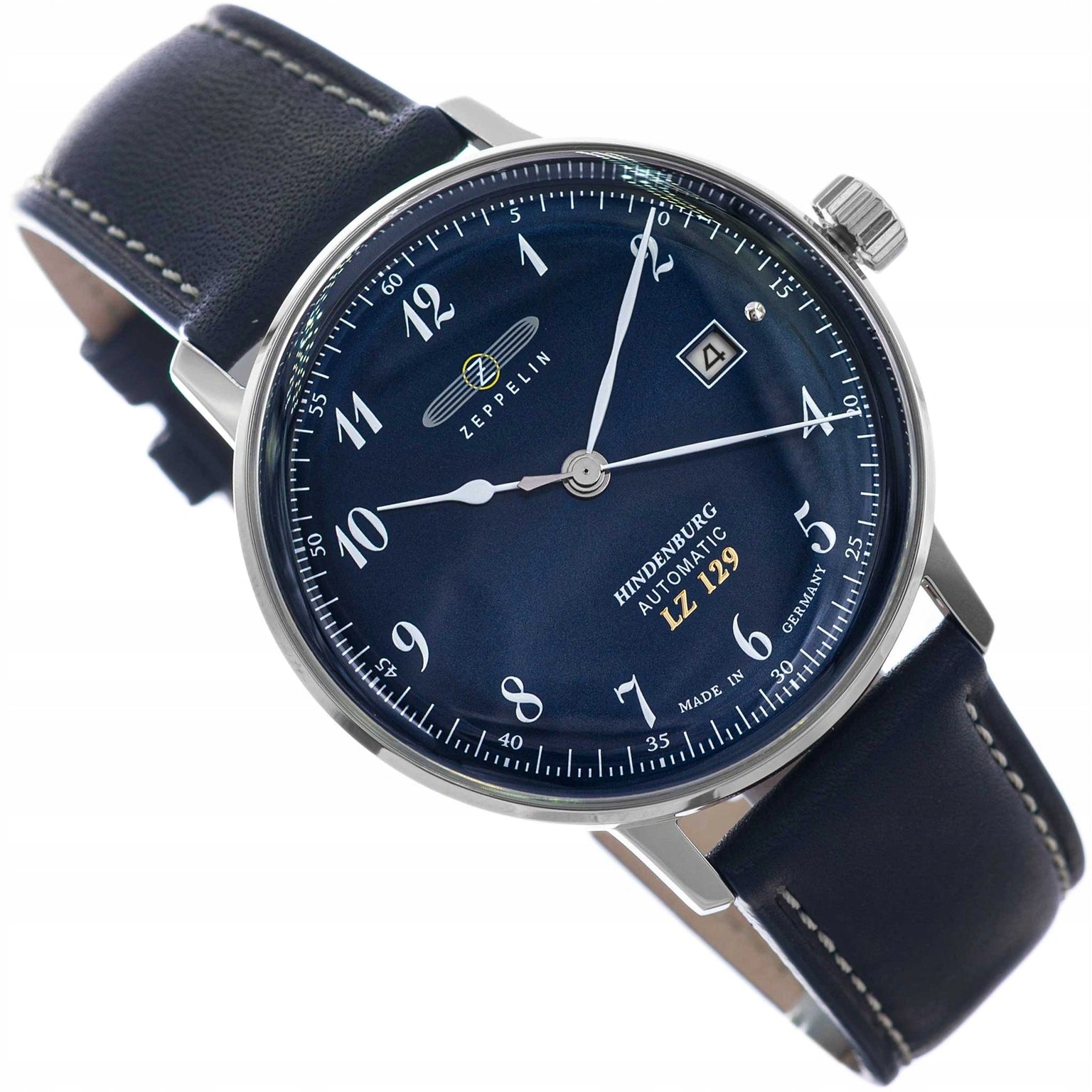 MEN'S WATCH ZEPPELIN 8056-3 LZ129 HINDENBURG NAVY BLUE ON STRAP AUTOMATIC