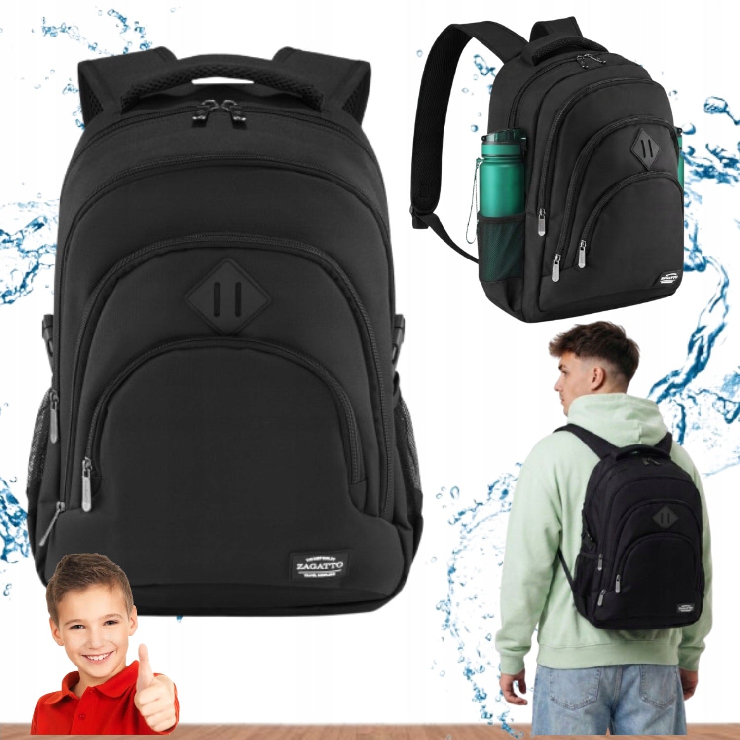 MEN'S YOUTH SCHOOL BACKPACK WITH LAPTOP POCKET 17" WATERPROOF