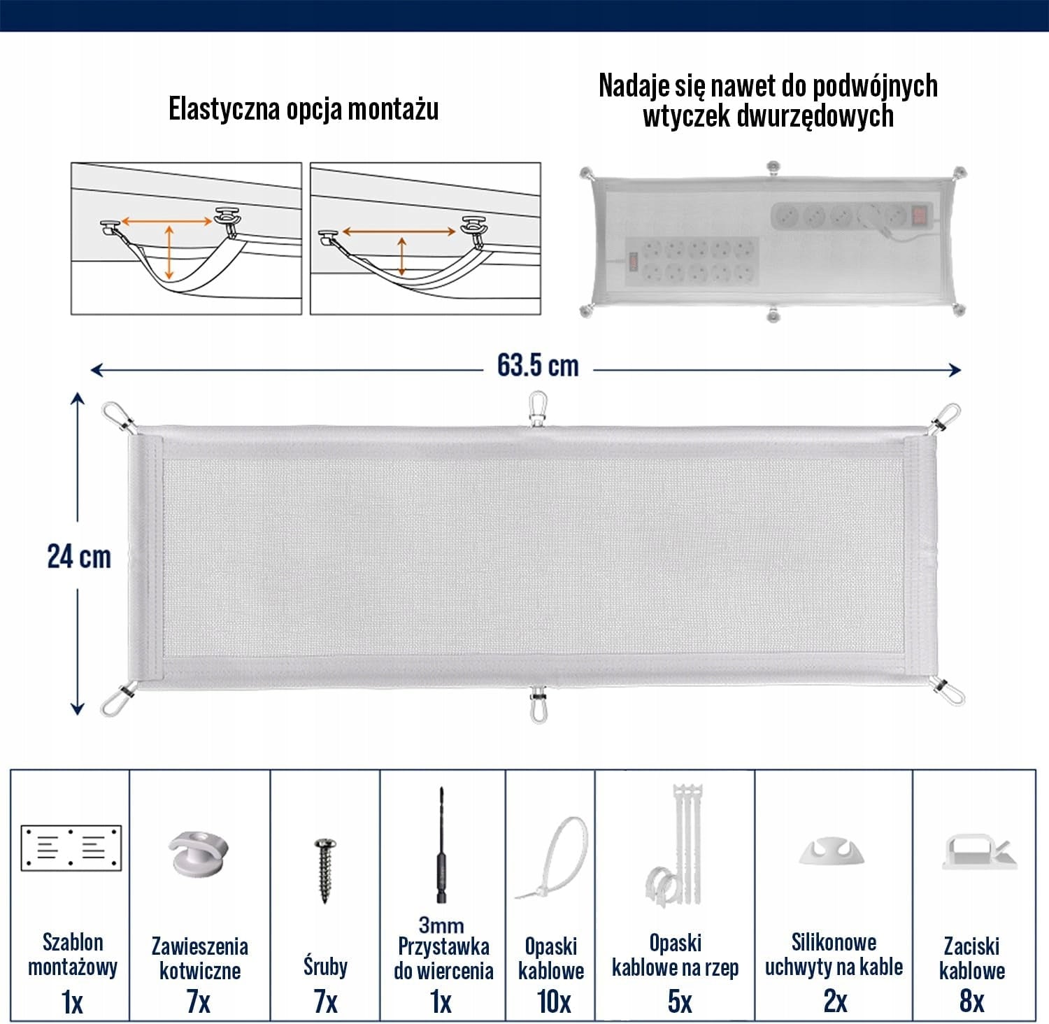 MESH CABLE ORGANIZER UNDER DESK ORGANIZATION AND SAFETY WITH WIRES Manufacturer code SIATKA NA KABLE ORGANIZER BEZPIECZEŃSTWO