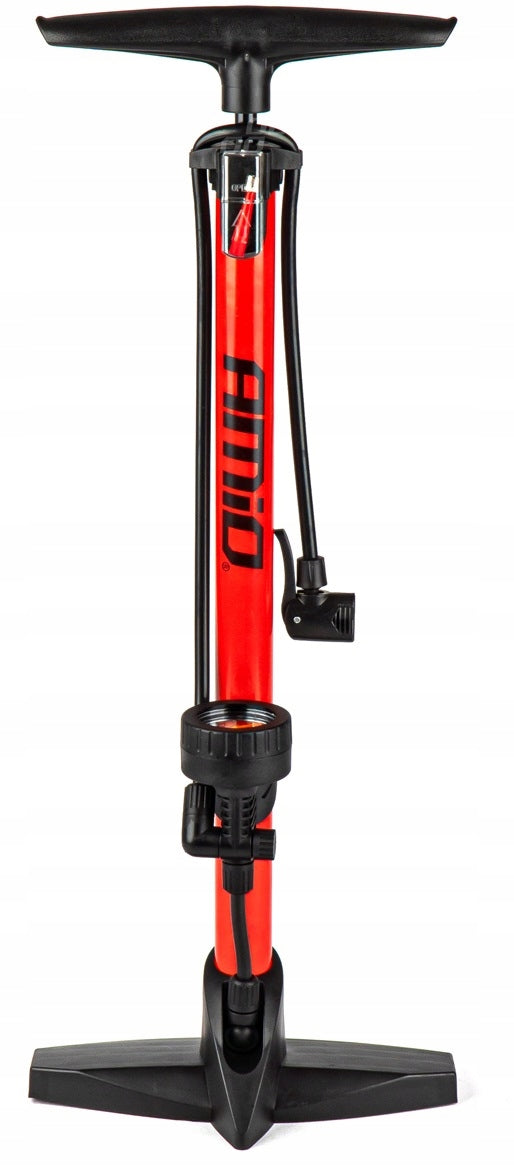 METAL BICYCLE PUMP WITH MANUAL PRESSURE GAUGE FOR CAR BALL BIKE Color red