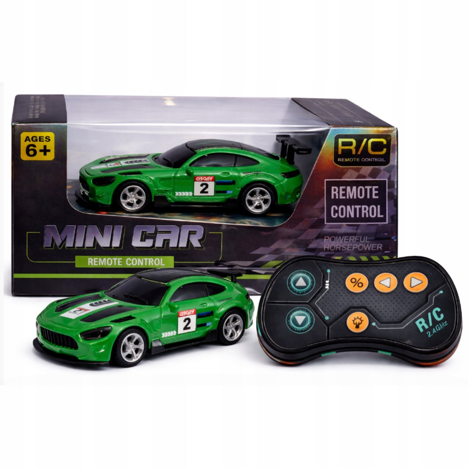 METAL CAR Remote Controlled MINI RC Auto 1:64 GREEN WITH LIGHT