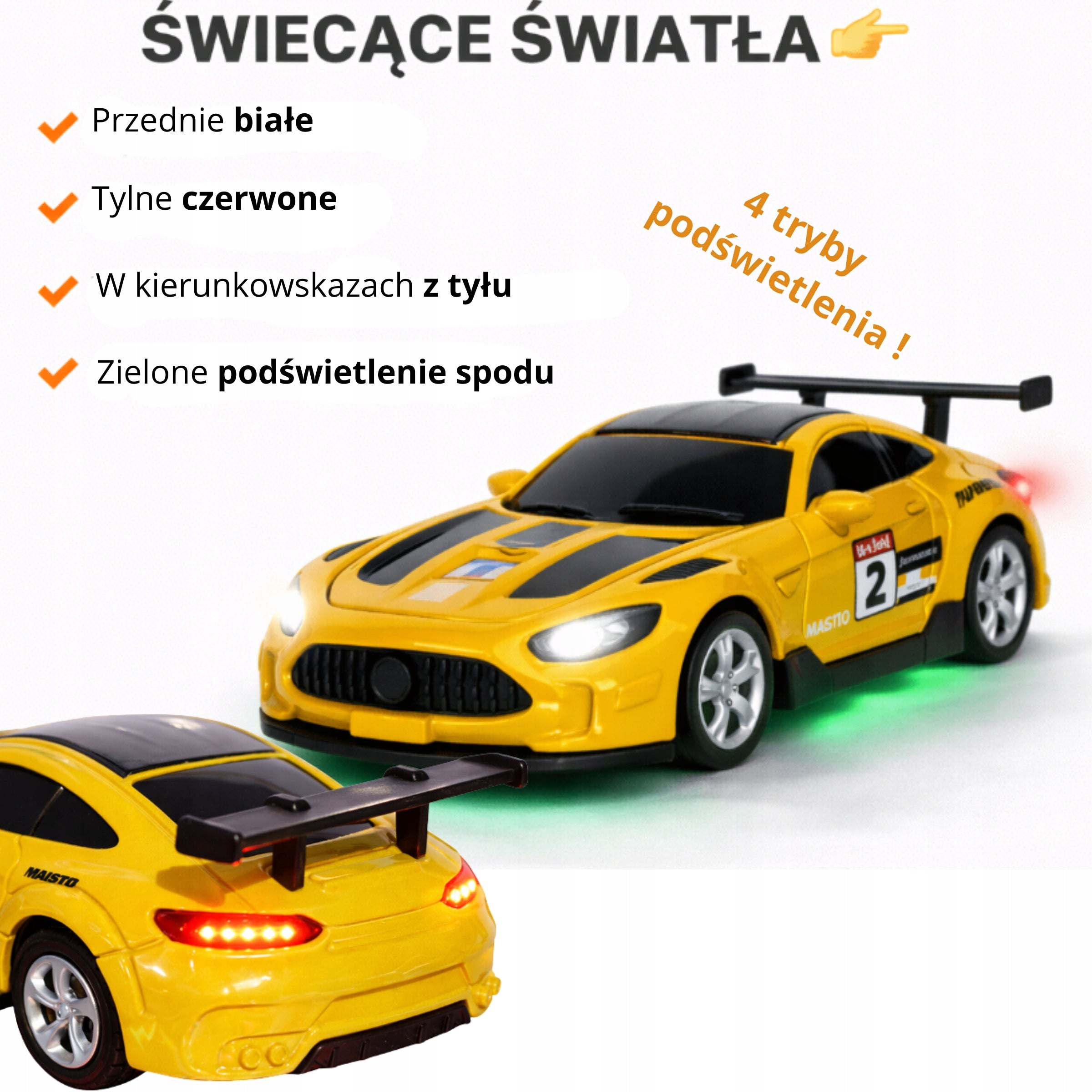 METAL CAR Remote Controlled MINI RC Auto 1:64 YELLOW WITH LIGHT Brand QBI