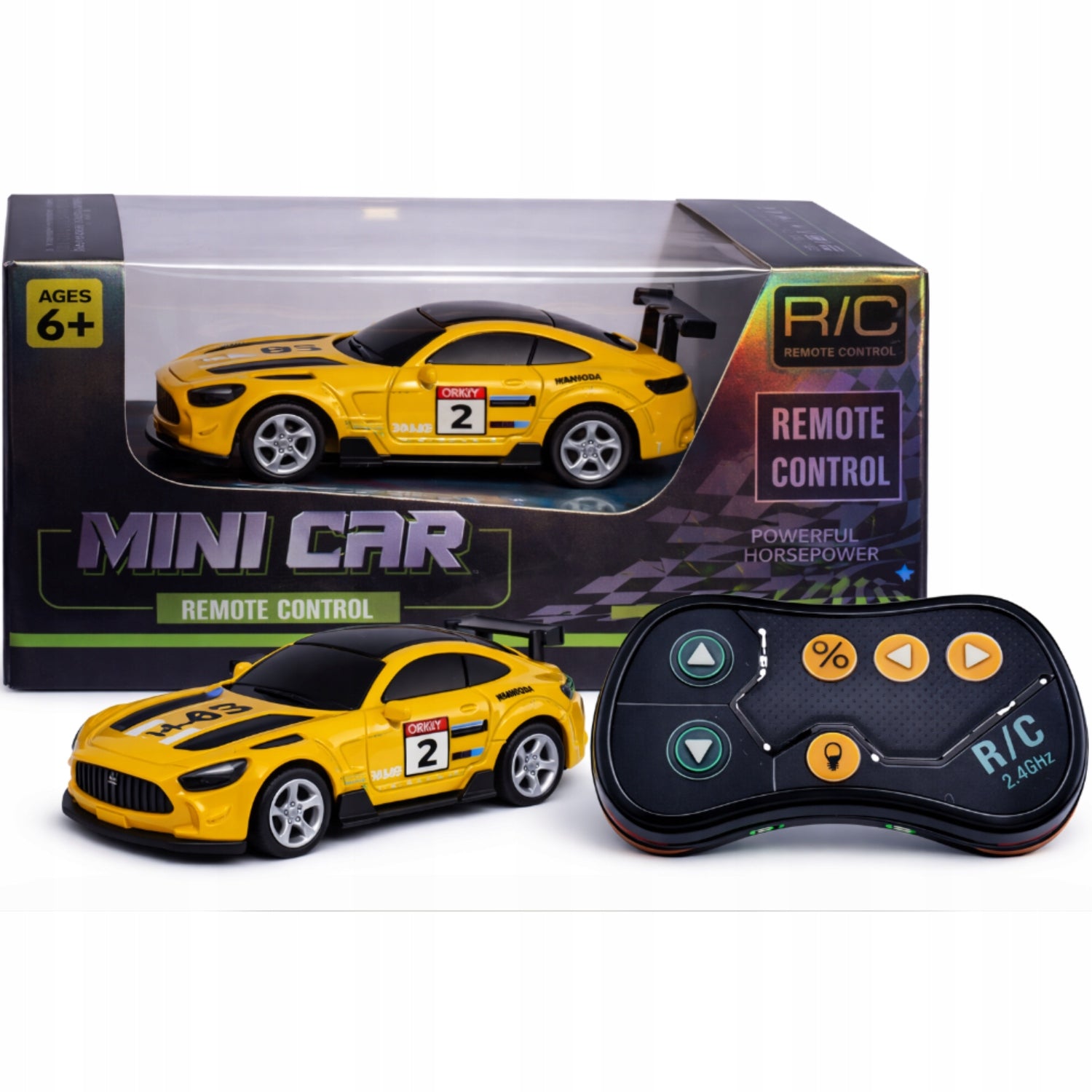 METAL CAR Remote Controlled MINI RC Auto 1:64 YELLOW WITH LIGHT