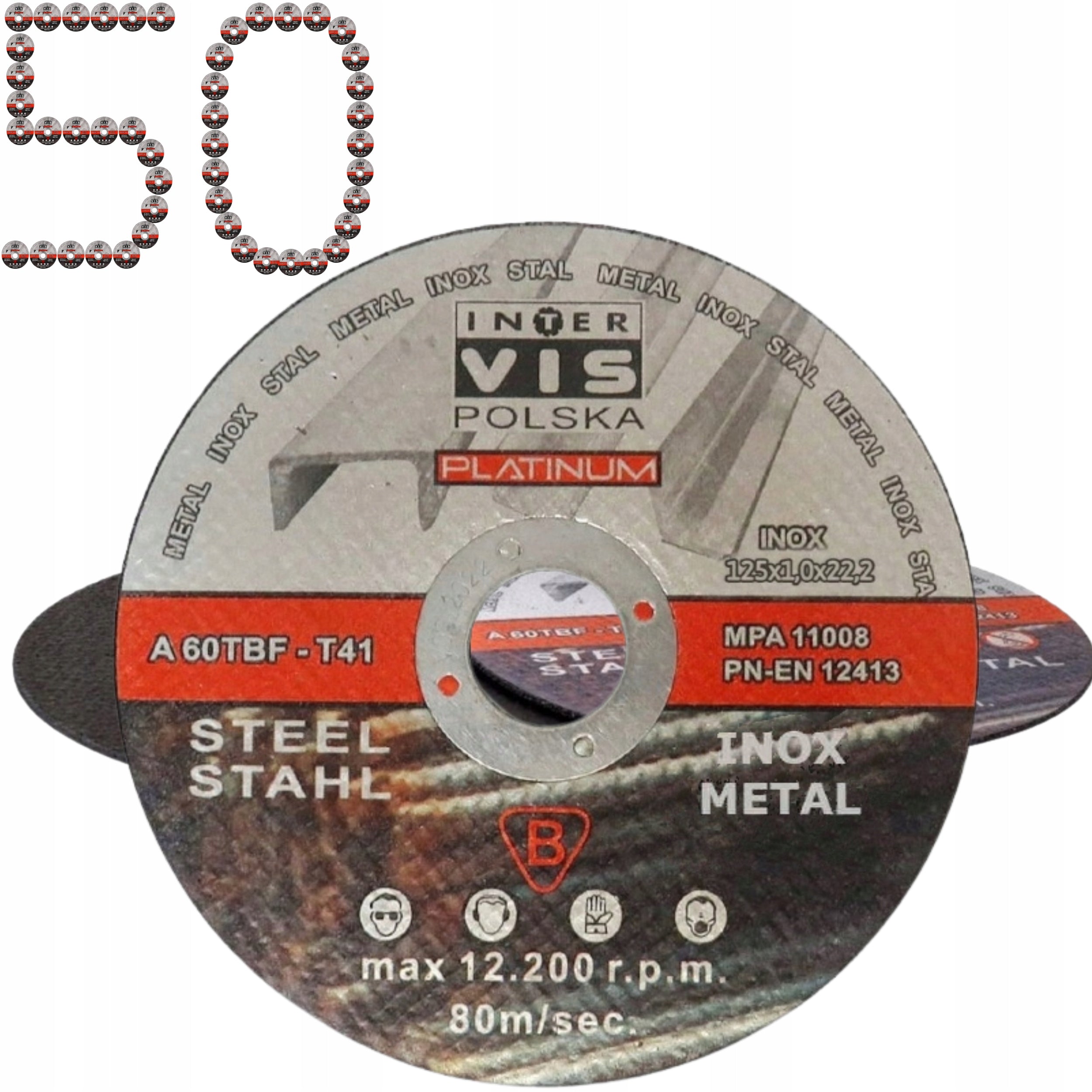 METAL CUTTING DISC STEEL INOX 125x1 STRONG FLAT SET 50PCS