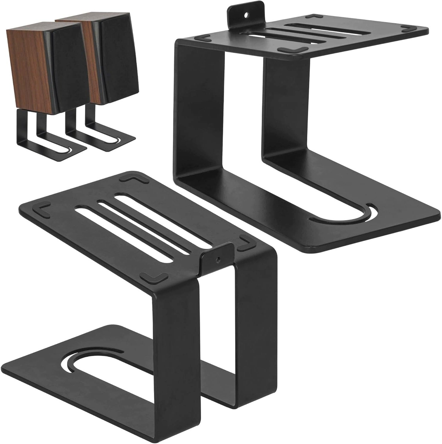 METAL DESK SPEAKER STAND WITH NON-SLIP STRAPS BLACK
