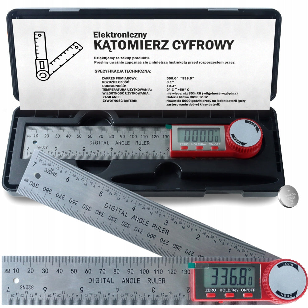 METAL DIGITAL ELECTRONIC PROTRACTOR WITH LCD SCREEN 200mm 360° + BATTERIES