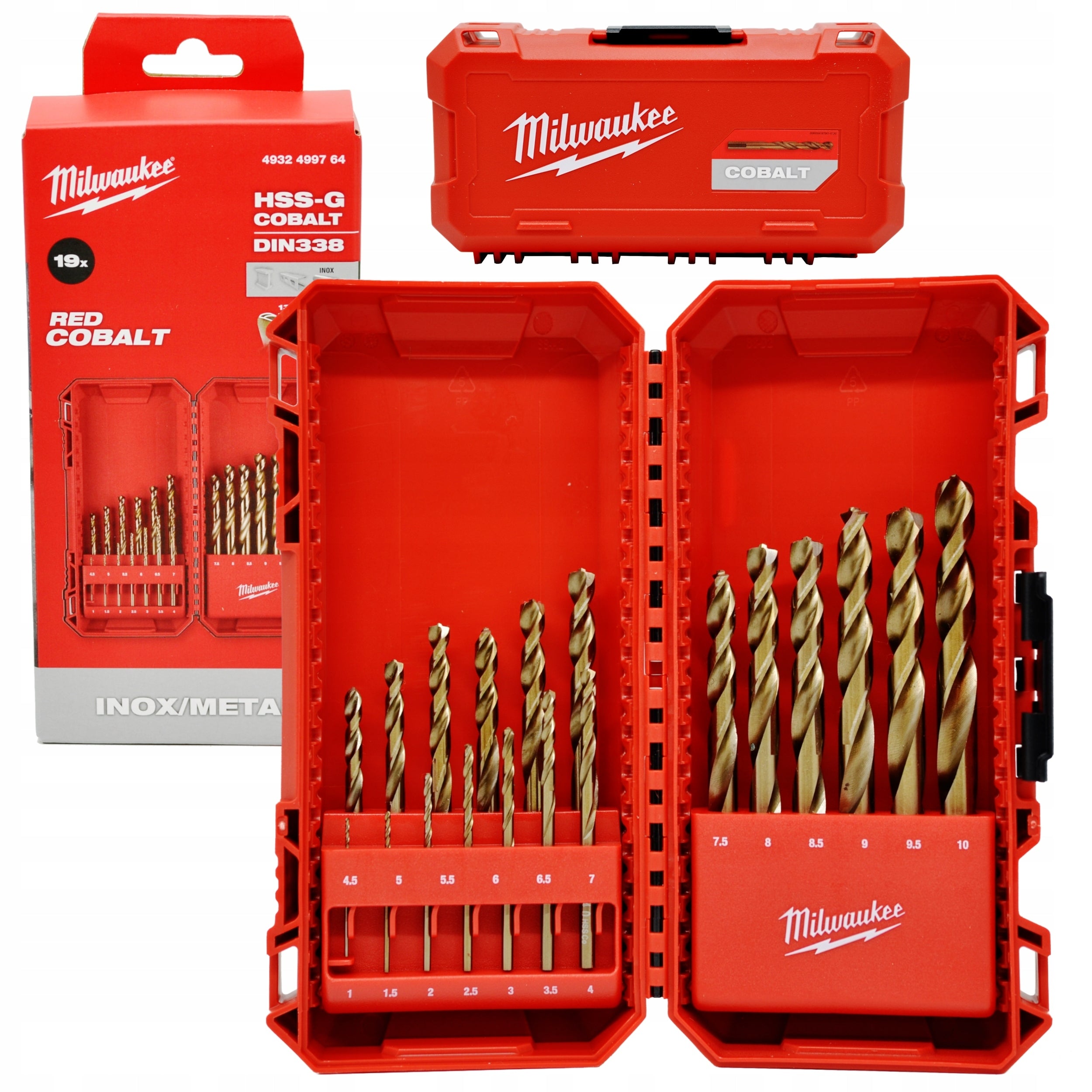 METAL DRILL BIT SET 19PCS 1-10MM HSS-G RED COBALT PRECISION DRILL BITS