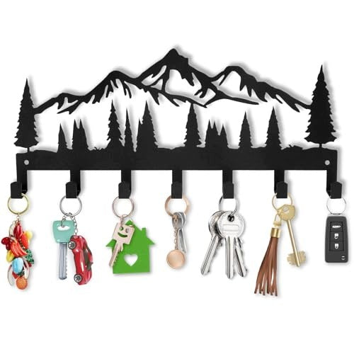 METAL KEY HOLDER 7 HOOKS BLACK FOR HALLWAY KITCHEN Brand no brand