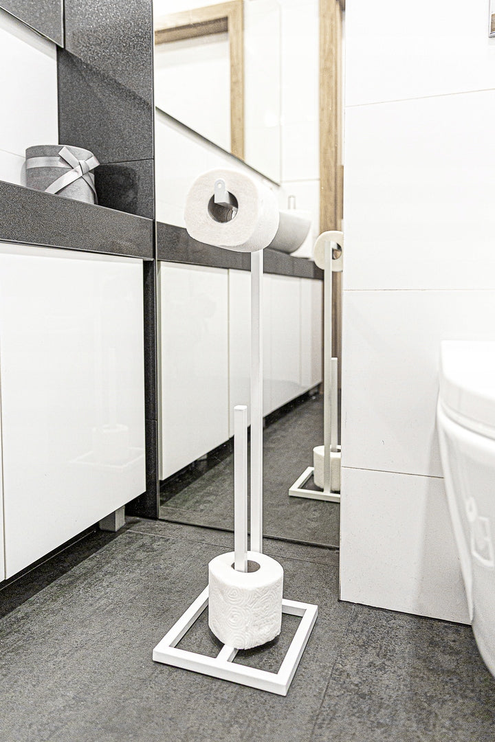 METAL TOILET PAPER STAND WITH SPACE FOR A MODERN SUPPLY - WHITE Packaging status original