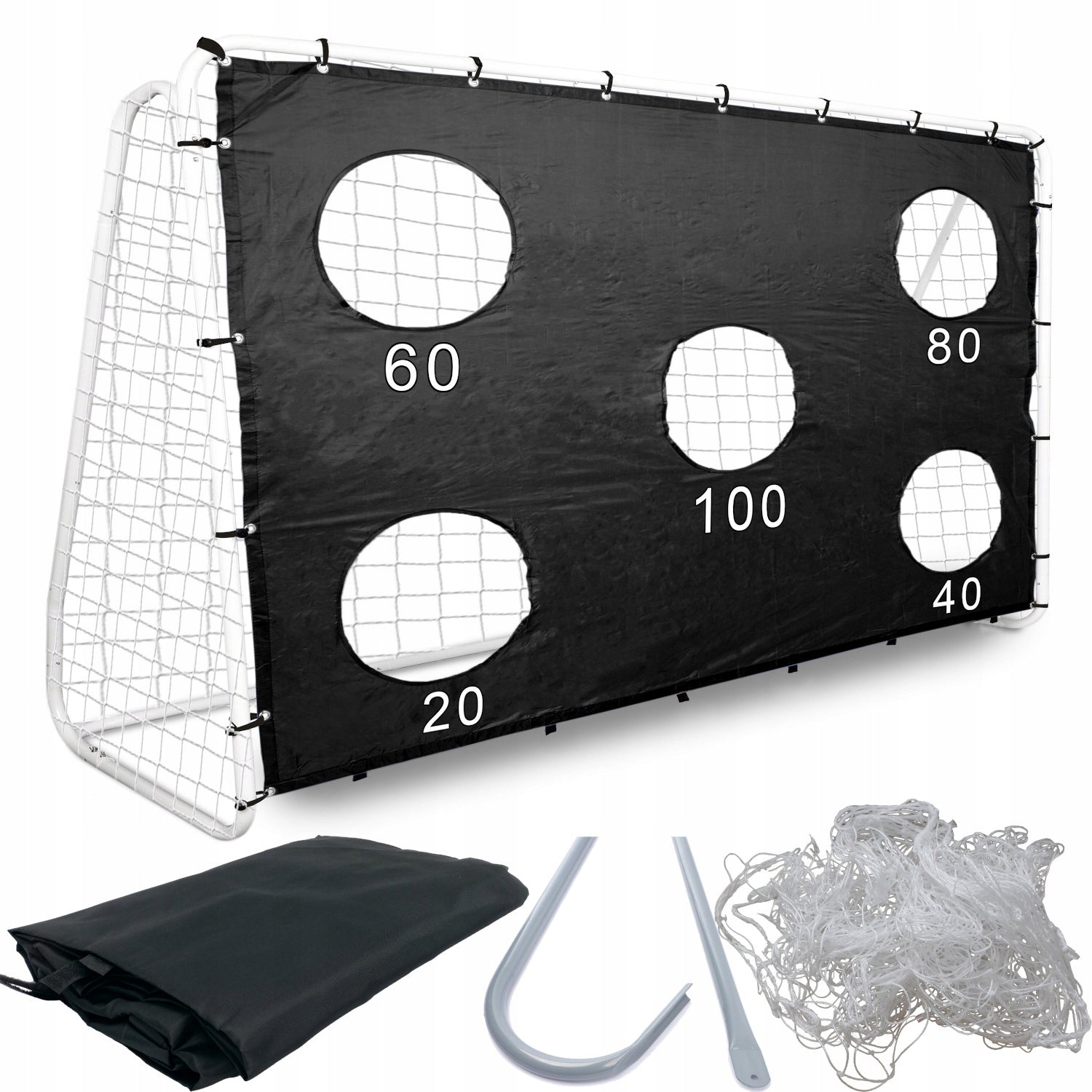 METAL TRAINING FOOTBALL GOAL WITH ACCURACY MAT Mesh 240x150 BLACK Brand ToysPlanet