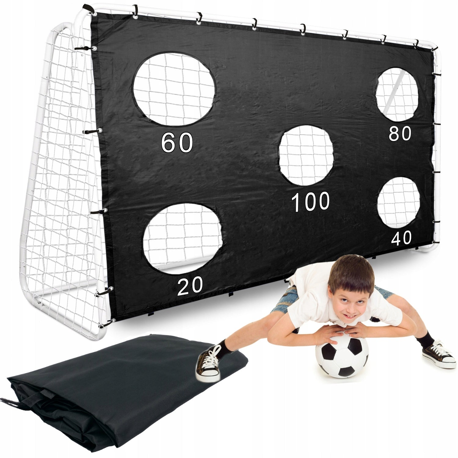 METAL TRAINING FOOTBALL GOAL WITH ACCURACY MAT Mesh 240x150 BLACK Set elements Training Set