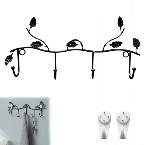 METAL WALL HANGER BLACK FOR CLOTHES HOOKS LEAF 4 PCS FOR HOME Brand no brand