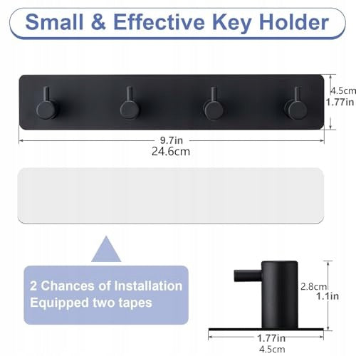 METAL WALL KEY HOLDER BLACK SELF ADHESIVE 4 HOOKS STEEL Manufacturer code Nieoznaczona