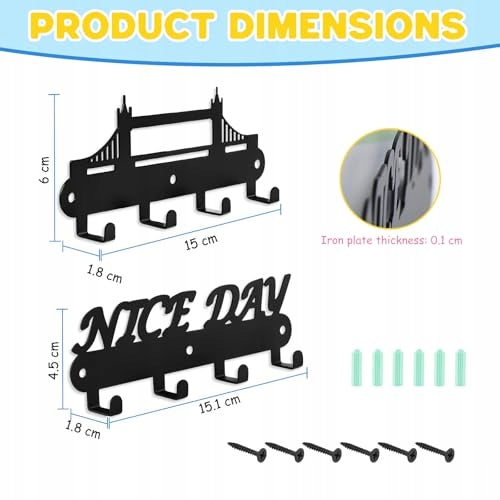 METAL WALL ORGANIZER WITH 4 HOOKS KEYRING MINIMALIST Manufacturer code Bez marki