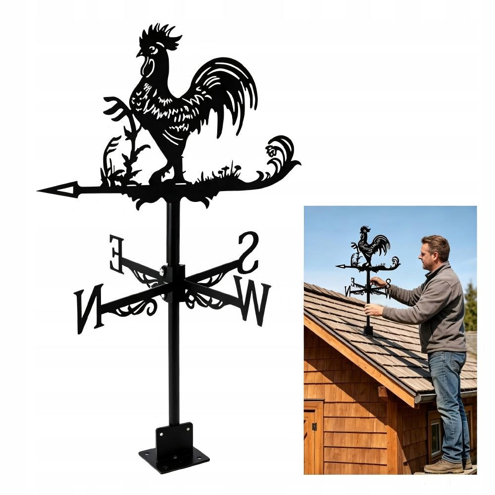 METAL WINDMILL BLACK ROOSTER DECORATIVE WIND DIRECTION MEASUREMENT