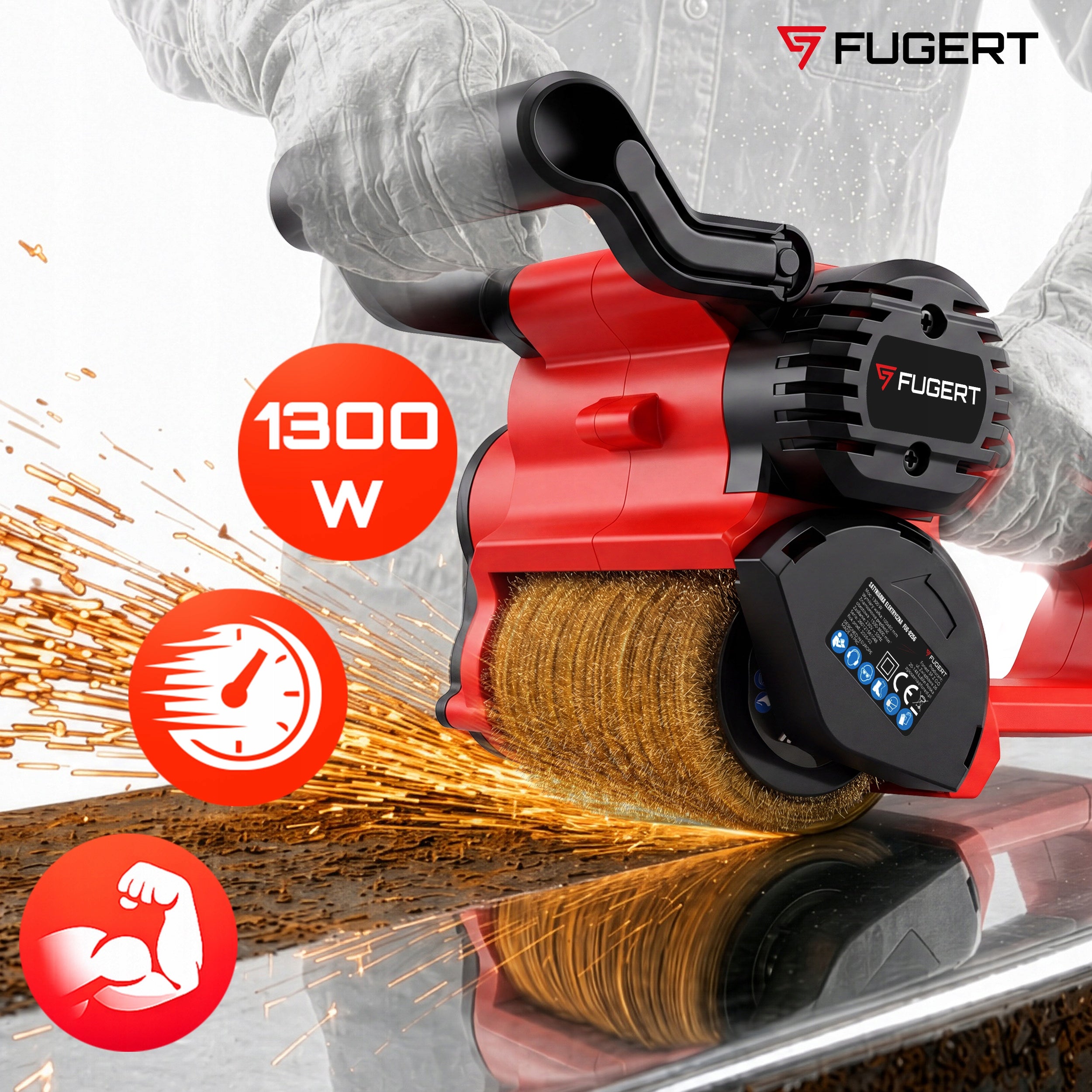 METAL WOOD SATIN MACHINE 1300W ROLLER GRINDER + 3 BRUSH GRINDING WHEELS Brand FUGERT