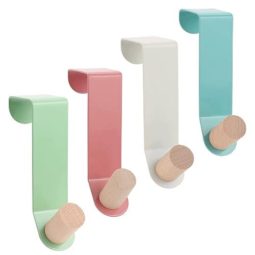 METAL WOODEN DOOR HOOKS WITHOUT DRILLING SET OF 4 METAL