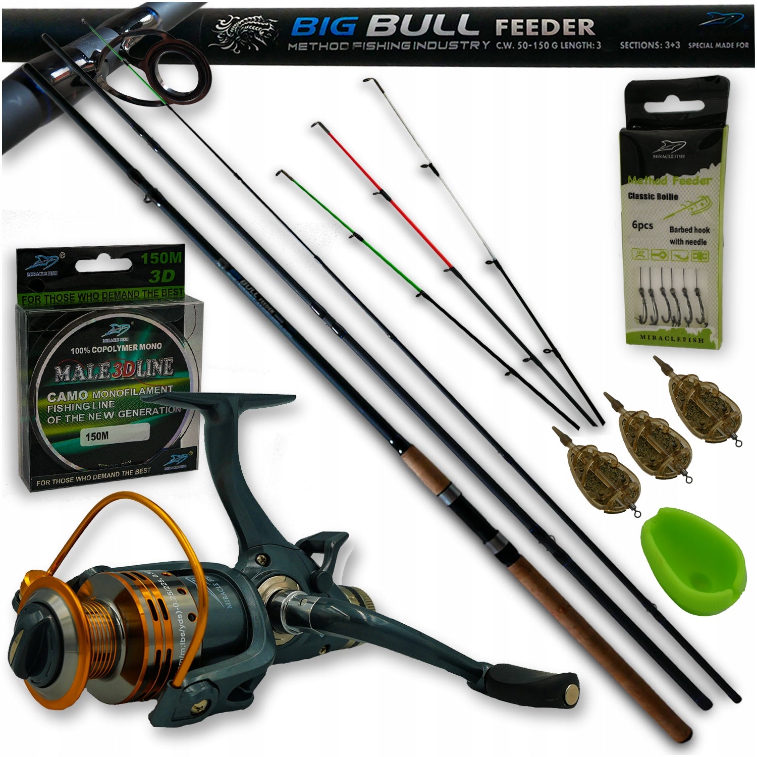 METHOD FEEDER SET FISHING ROD 3,6 TURNSTILE LEADER FISHING LINE CM Gift