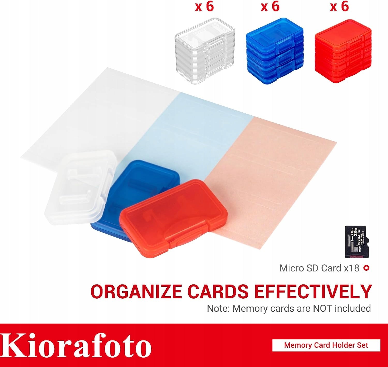 MICRO SD CARD CASE 18 PACKS 3 COLORS SET Model Kiorafoto Etui na karty micro SD, 18 opakowań, nie